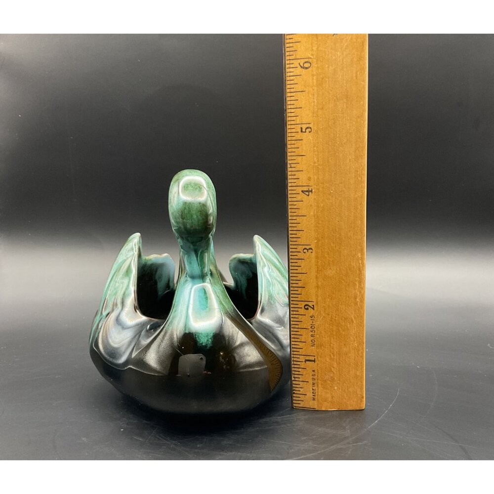Vtg Blue Mountain Pottery Ceramic Swan Planter Vase Blue Green Drip Glaze Canada - Picture 5 of 8